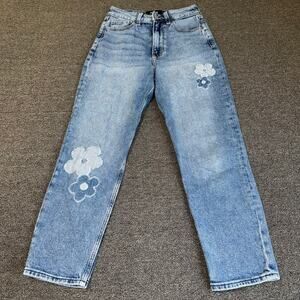 Hollister Jeans Floral Denim Mom Ultra High Rise Stretch Women's 0S W24 L25‎
